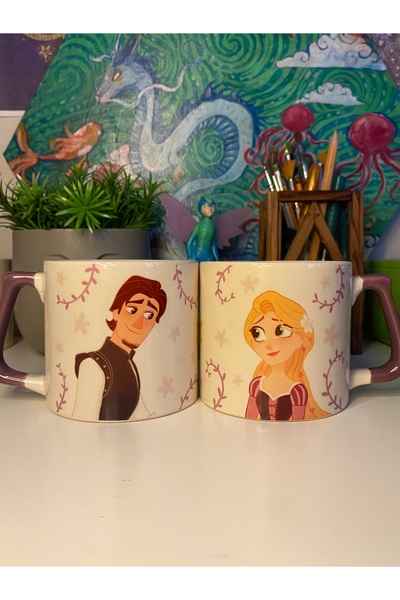 westartic Tangled (Karmakarışık) Rapunzel & Flynn 2’li Çift Kupa Bardak Çay Kahve Fincanı