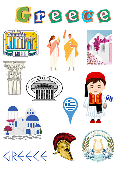 ANSHA CRAFTS Yunanistan Sticker Seti Bullet Journal - Ajanda - Planner - Deft...