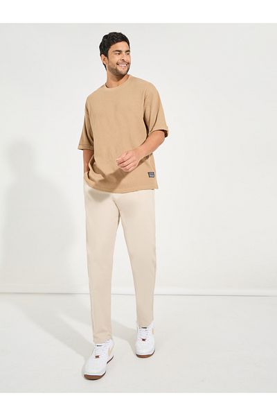 Styli Waffle Knit Oversized T-Shirt with Turn Up Sleeve