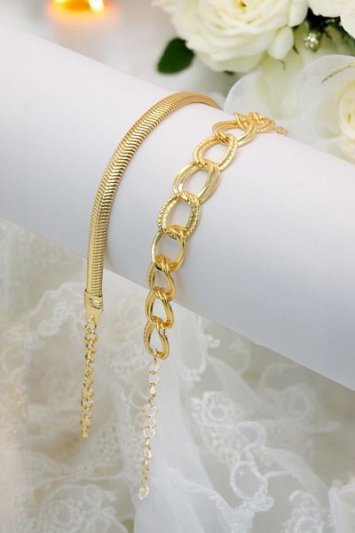 TAKIPORT Gold Color 2-Piece Women's Bracelet Combination Suitable for Any Wrist