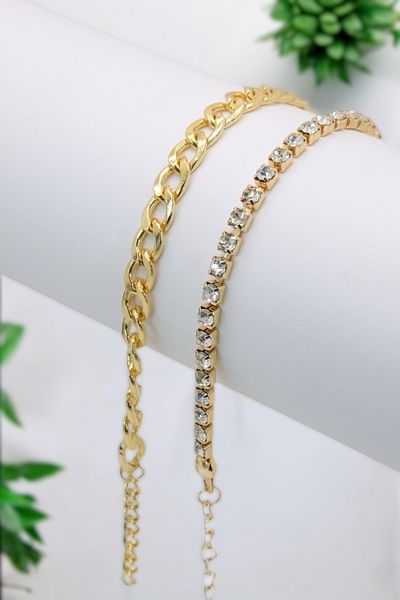 TAKIPORT Gold Color 2-Piece Women's Bracelet Combination Suitable for Any Wrist
