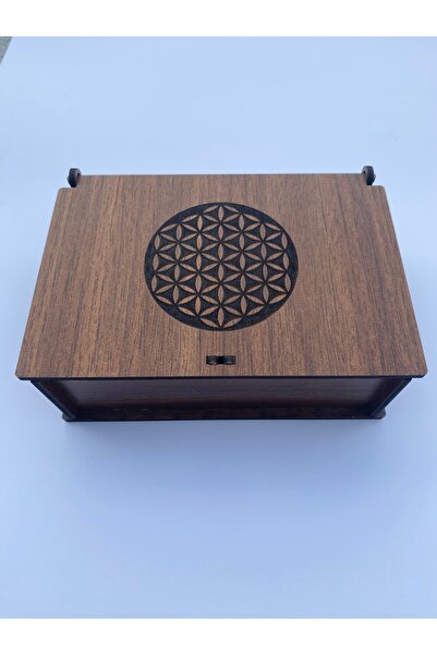 BOAG Tarot Arındırma Kutusu - Yaşam Çiçeği Kazıma Ahşap Kutu - İç Hacim 9x12,5cm - Kilitlenebilir kapak