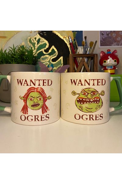 westartic Shrek & Fiona 2-Piece Couple Mug Cup Tea Coffee Cup