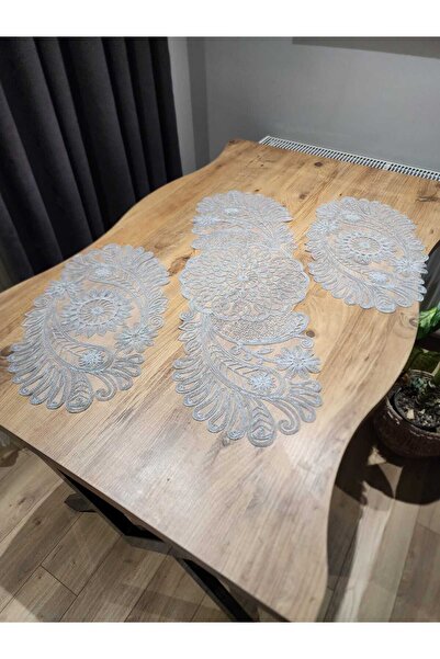 Tekstilife EV TEKSTİL yatak odası 3 lü set çeyiz DOĞAL kordene dantel runner supla