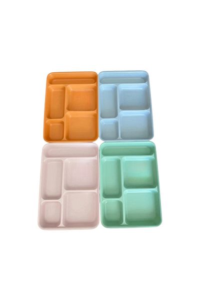 HOLLYHOME 4 Pieces Table 5 Compartments Luxury Plastic Picnic Food Serving Plate
