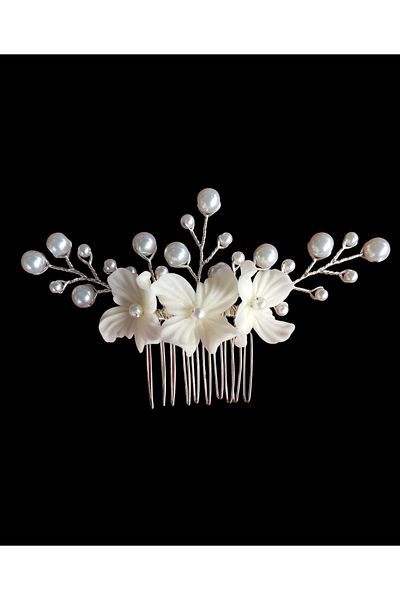 Handmade Cataramă de mireasă cu perle minimaliste - Pieptene cu flori