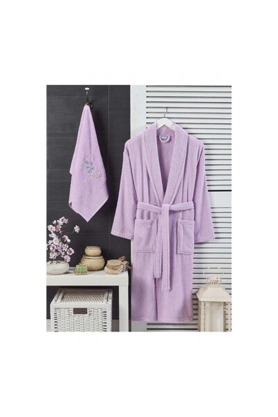 Leylak Havlulu Bornoz 2'li Set