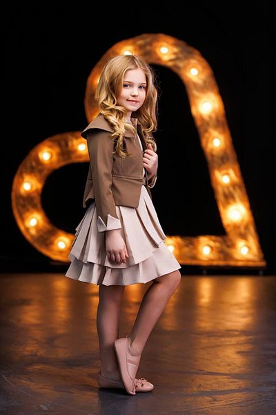 Ribbon kids Κορίτσια Παιδικό υφασμάτινο φόρεμα ζακάρ και δερμάτινο μπουφάν + ζώνη