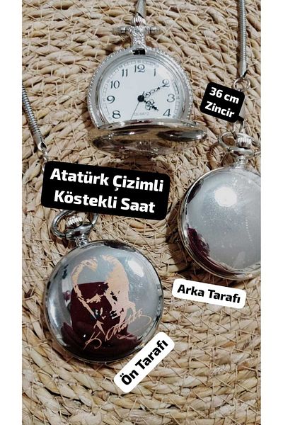Brality Ataturk Drawing Pattern Luxury Chain Watch - Silver Color, 36 cm Chain - 0053