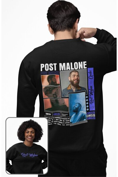 Fuddy Moda Unisex Post Malone Back Štampano okrugla kragna majica bez kapulja...