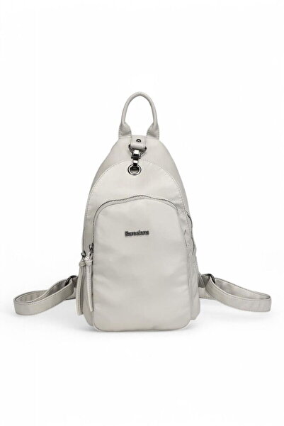 21Kbarcelona Light Gray Women's Backpack with Logo Detail Brc-1639-1