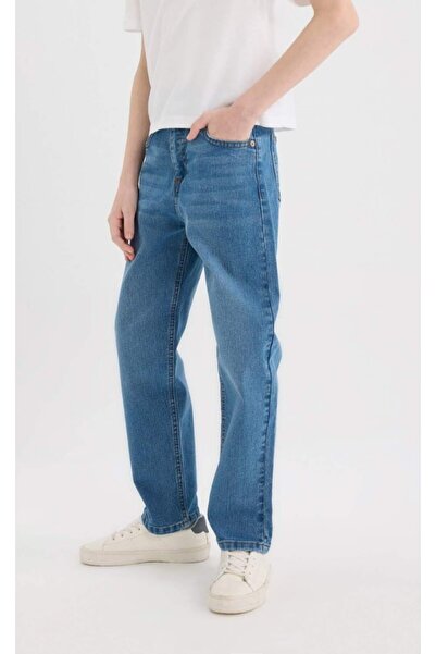 Pars Erkek Çocuk Slim Fit Dar Kesim Düz Paça Cepli Esnek Deniz Mavisi Jean Pantolon