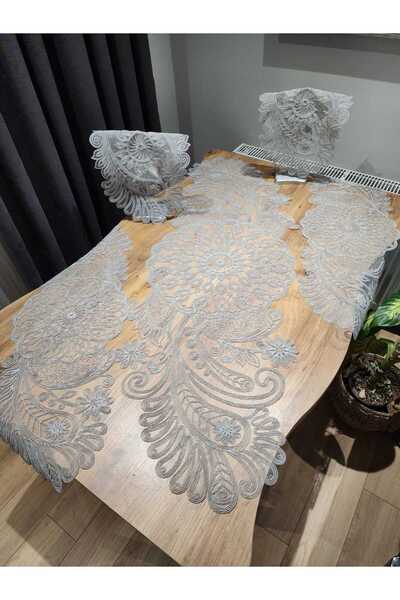 Tekstilife مفرش طاولة المهر من المنسوجات المنزلية، مفرش دانتيل للخدمة الأمريكية، مجموعة من 5 قطع إلى الحبل الطبيعي