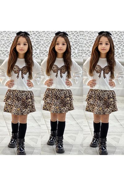 ARBİ kids Girl's Leopard Skirt Double Style Suit Buy One Size Larger