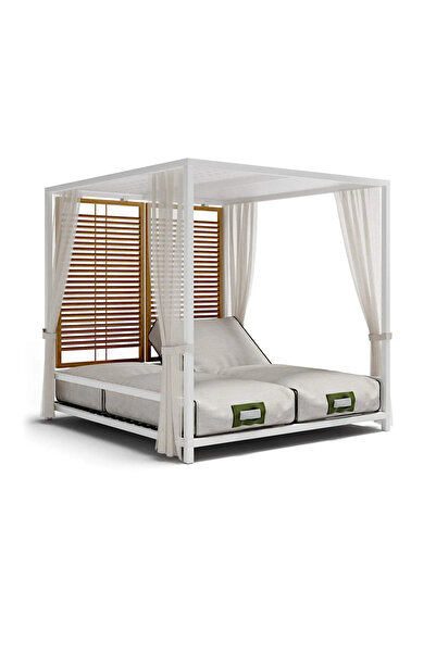 MAGIC FACE Hard Kare Havuz Başı Divan İki Kişilik Şezlong Gölgelikli Minderli Pergola Daybed