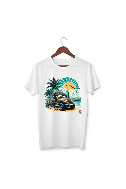 YAPO TİCARET Tricou unisex alb cu imprimeu JEEP - copii și adulți