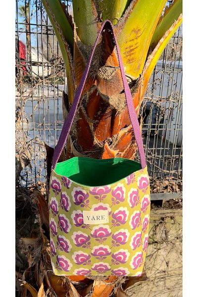 Yare Atelier Geantă de mână, braț și umăr pentru femei, cu două fețe, mov, floral-verde, căptușeală interioară, cu curea de utilizare în două sensuri