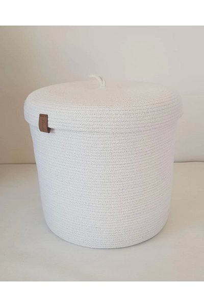 Sevdam Sepet Xxl White Large Size Covered Multi-Purpose Cotton Basket Laundry Basket, Toy Basket, Decorative Basket