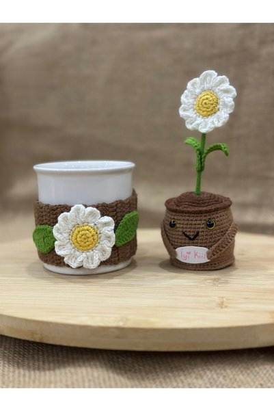 Handmade El Örgüsü Kupa Bardak Kılıfı Ve Masa Süsü