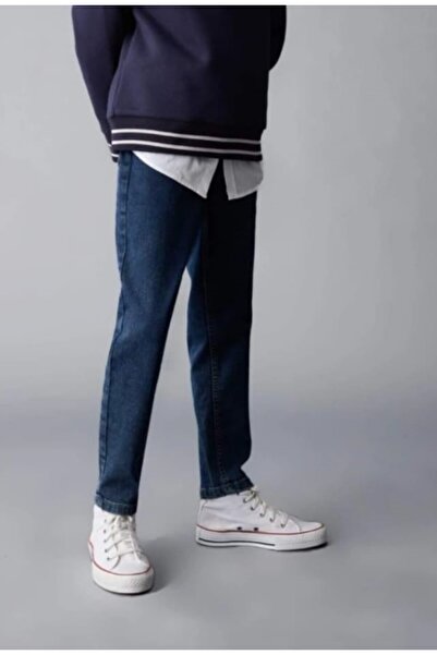 Pars Erkek Çocuk  Düz Paça Cepli Koyu Mavi Beli Ayarlanabilir Likralı Jean Pantolon