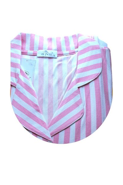 Alperi Front Button Long Sleeve Women's Pajamas Set Pink Striped