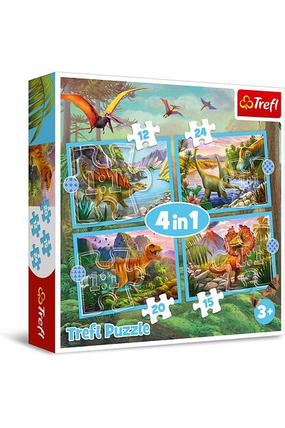 STOREMAX 34609 4 in 1 4 Puzzle with Elements from 12 to 24 Dinosaurs Various Difficulty Levels 3 Y
