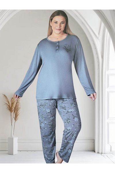 Alperi Zen Plus Size Summer Long Sleeve Women's Pajamas Set
