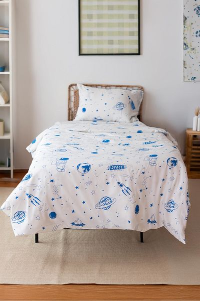 VODDİ Σετ Παπλωματοθήκη Μονό Space Pattern με Ελαστικά Σεντόνια 100x200 cm