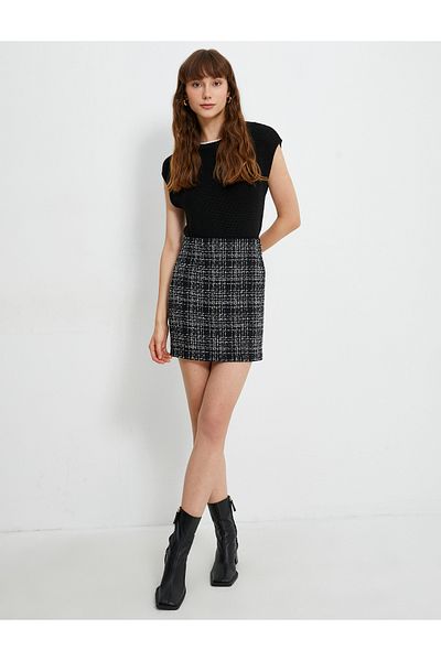 Koton Fustă mini Tweed Talie Normală cu fermoar