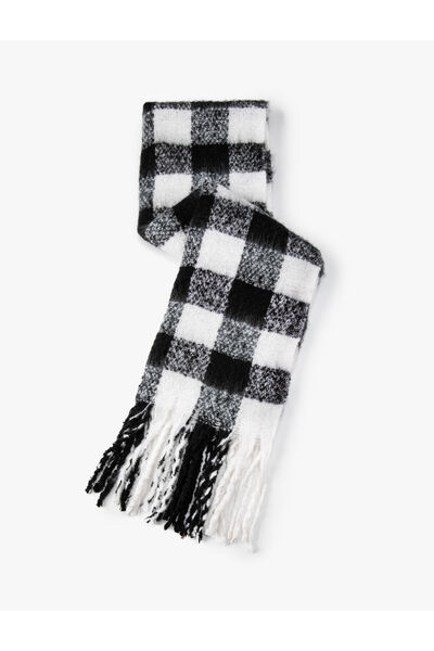 Koton Eșarfă lungă în carouri cu ciucuri Textură moale