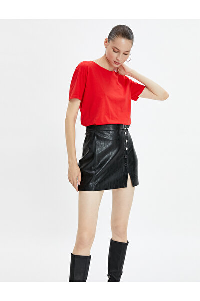 Koton Βαμβακερό κοντομάνικο μπλουζάκι με λαιμόκοψη