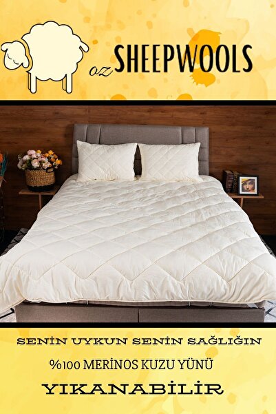 ozsheepwools Yün Yorgan Çift Kişilik Yün Yorgan %100 Merinos Kuzu Yünü %100 Pamuk Kumaş Yıkanabilir Organik Doğal