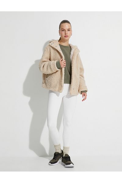 Koton Plush Jacket Hooded with Pocket Detail and Snap Buttons