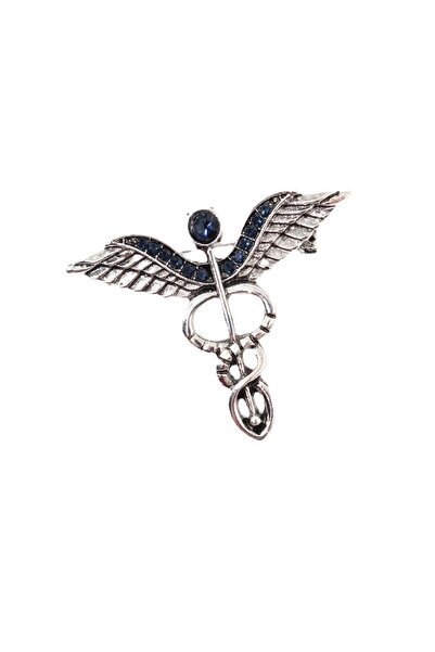 KEEBA Şifanın zarif imzası Asklepios asası broş gümüş renk taşlı doktor hemşi...