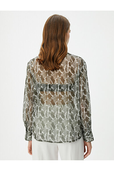 Koton Σιφόν Μπλούζα Βολάν με μακρυμάνικο δέρμα φιδιού