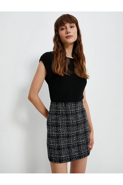 Koton Fustă mini Tweed Talie Normală cu fermoar