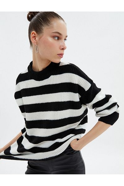 Koton Knitwear Sweater Long Loose Cut High Round Collar Long Sleeve
