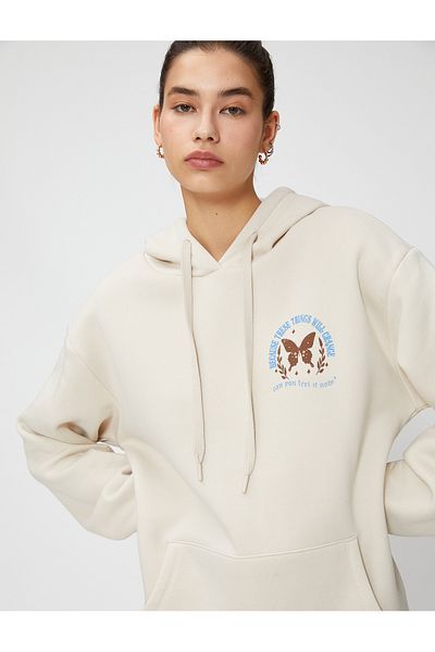 Koton Oversize Hooded Sweatshirt - Back Print and Kangaroo Pocket