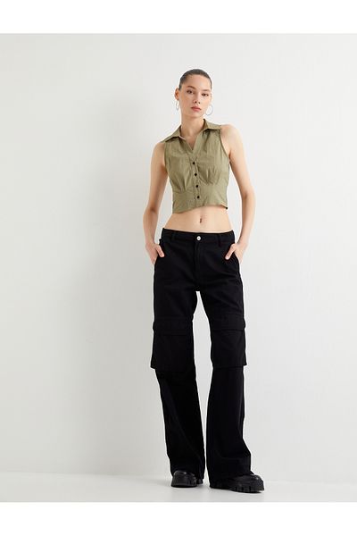 Koton Αμάνικο πουκάμισο Crop Slim Fit Corset Λεπτομέρειες