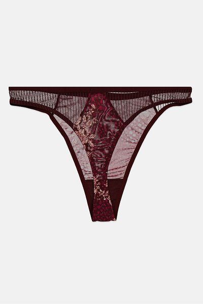 Triumph Women Floral Print Thong Lace Panty, Maroon