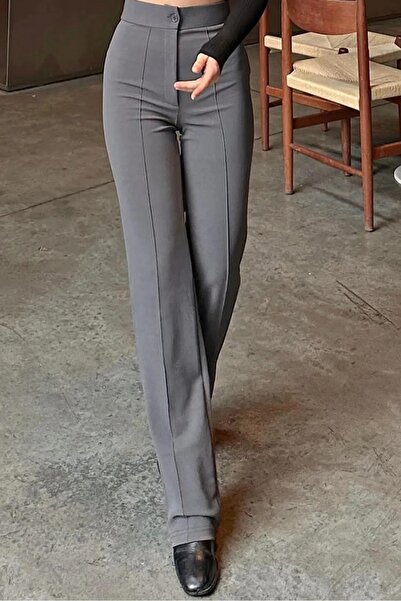 Bestenur Yüksel Bel İspanyol Paça Palazzo Pantolon 1290 -  Gri