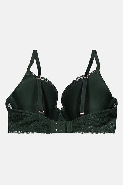 Tchibo Women Lightly Padded Underwire Lace Bra, Dark Green