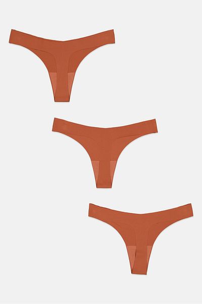 Bebe Women 3 Piece Plain Thong, Brown