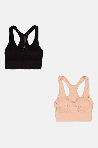 Capezio Women 2 Pieces Lightly Padded Textured Bralette, Black