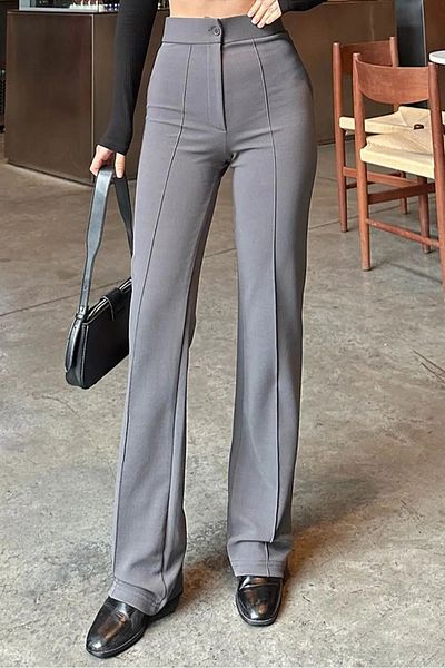 Bestenur High Waist Spanish Leg Palazzo Trousers 1290 - Gray