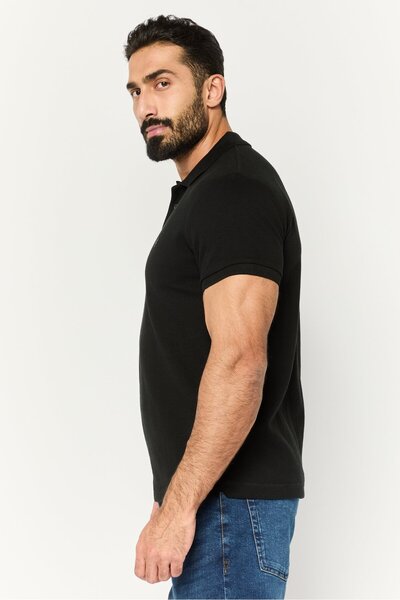 French Connection Men Regular Fit Embroidered Logo Short Sleeves Polo, Black