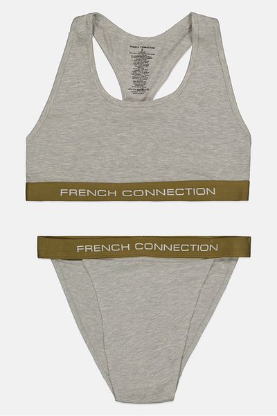 French Connection Women 2 Pieces Top And Bottom Lingerie Set, Grey