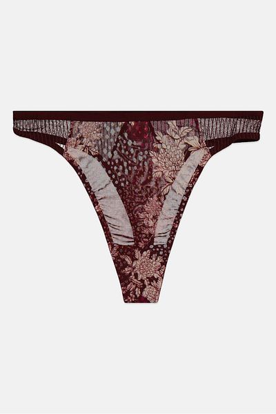 Triumph Women Floral Print Thong Lace Panty, Maroon