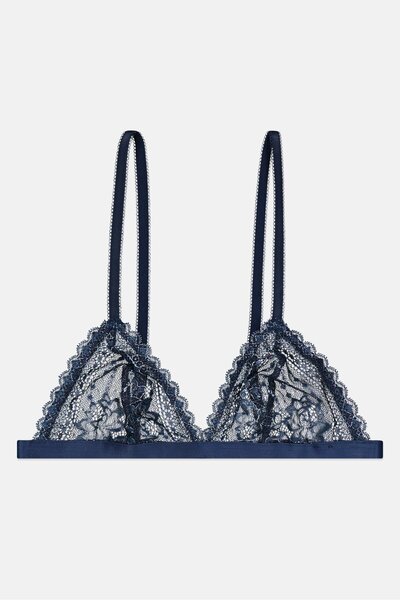 Etam حمالة صدر نسائية مثلثة الشكل من الدانتيل غير مبطنة، أزرق داكن