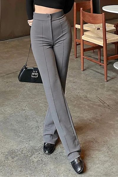 Bestenur High Waist Spanish Leg Palazzo Trousers 1290 - Gray